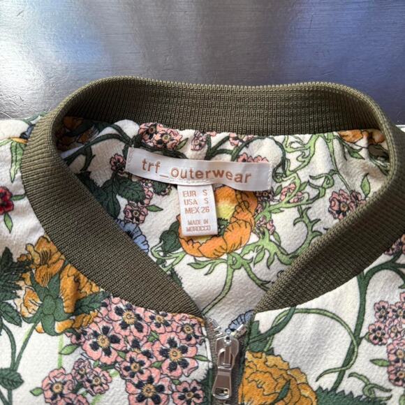 Zara TRF Floral Jacquard Bomber Jacket Olive Trim Multicolor Small - Picture 3 of 7